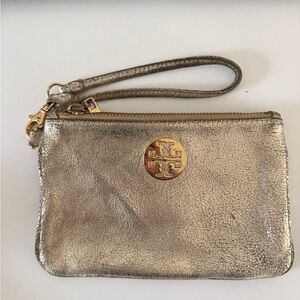 Tory Burch Metallic Gold Wristlet Pouch